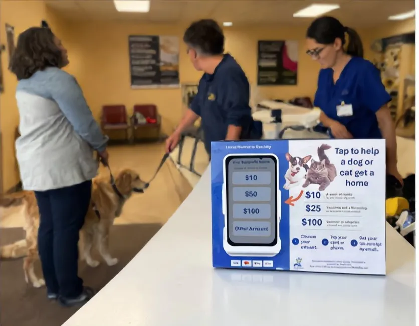 The tabletop on the counter of a busy waiting room